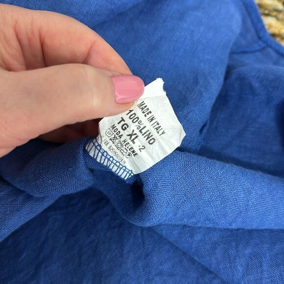 Moda Italia Linen Long Sleeve Band Collar Button Down Shirt In Blue Size XL - Picture 6 of 8